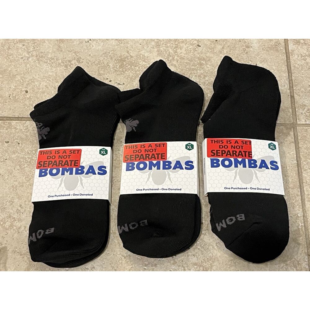 Bombas Men's Black Ankle Cushioned Socks - Size XL US Sz 12-16 NWT **3 PACK**